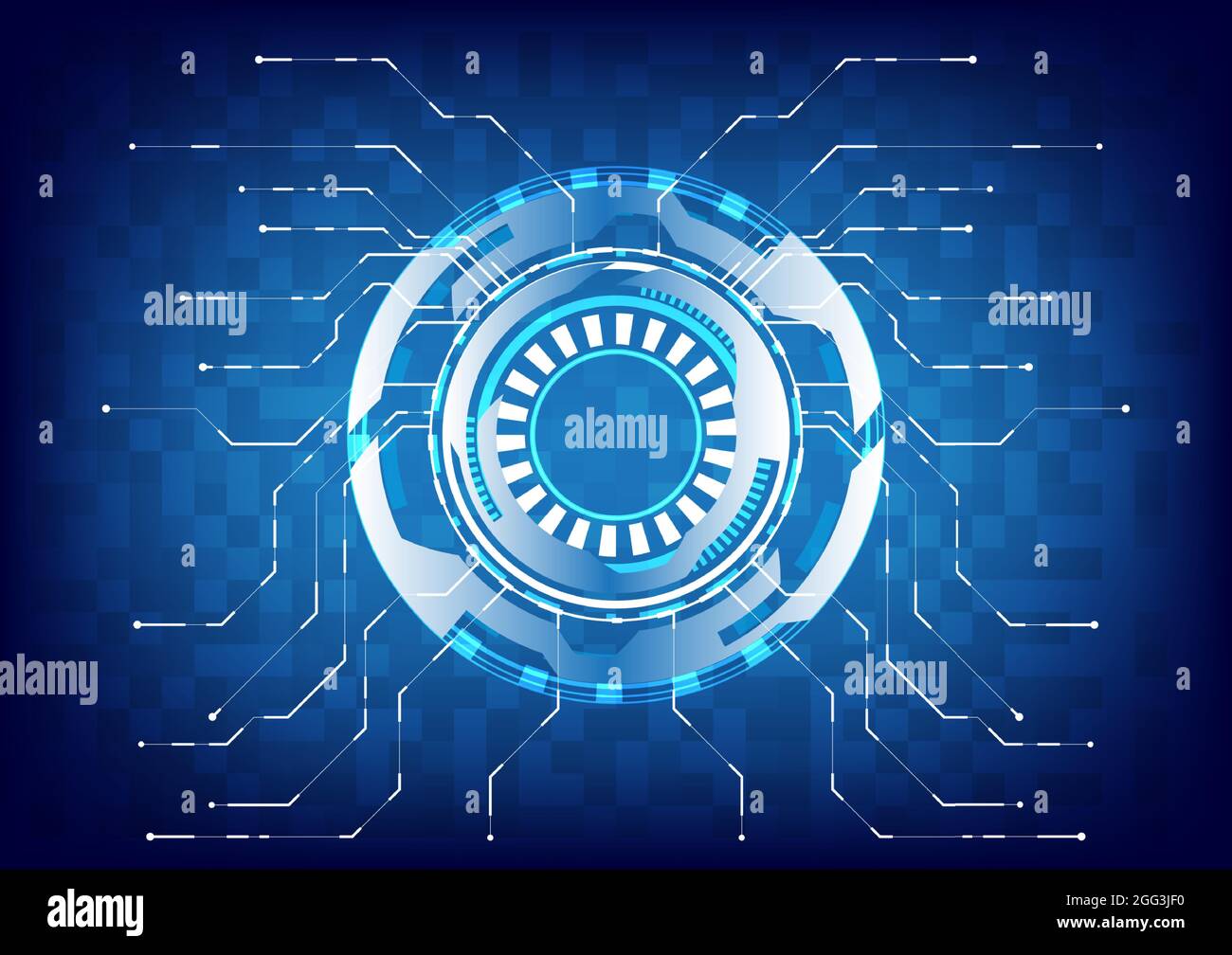 Futuristic Sci-Fi HUD element. Abstract hi-tech background. Circuit lines of head-up display interface. Virtual reality technology innovation screen. Stock Vector