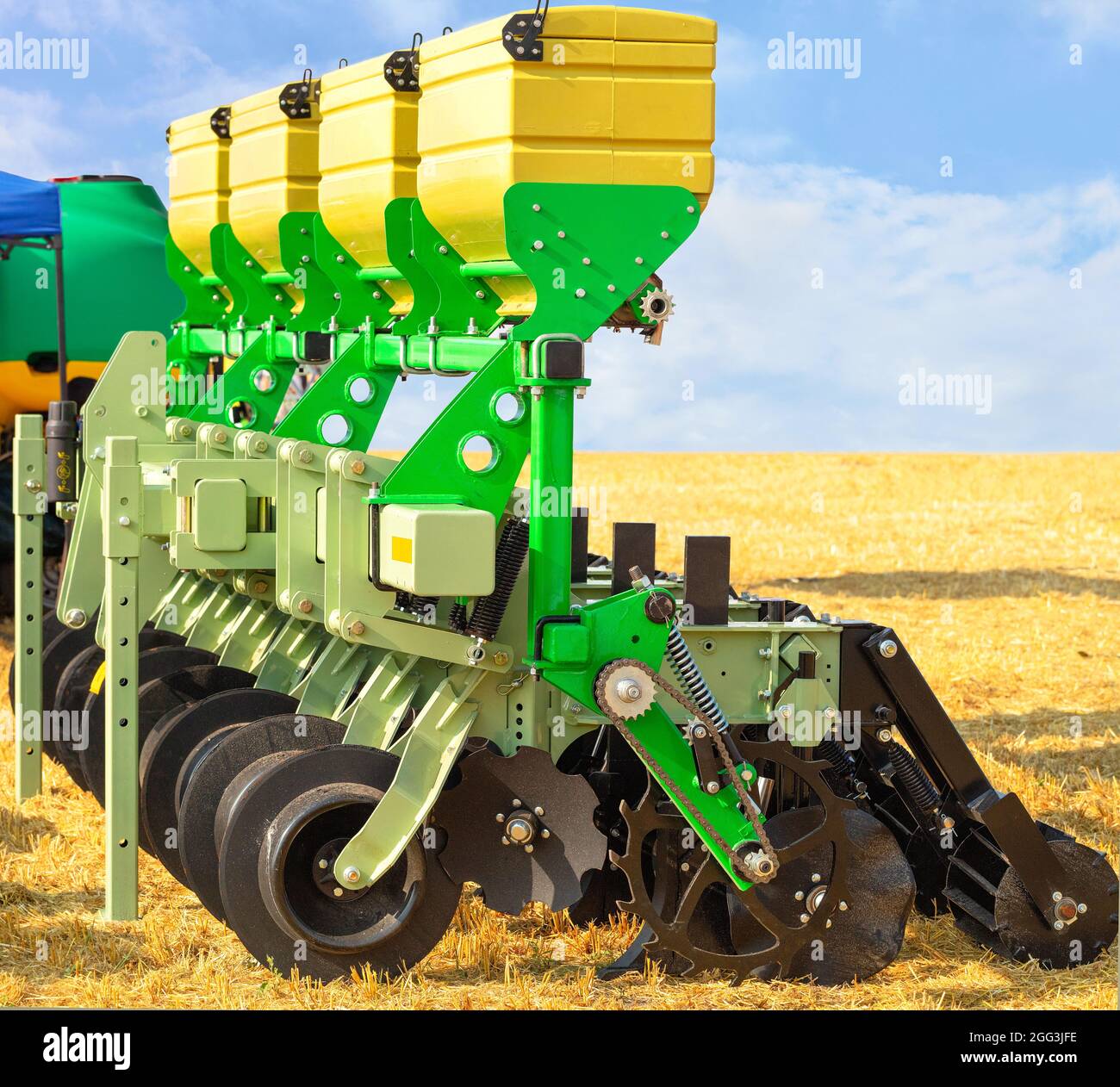 Modern modified agricultural cultivator and device for fertilizing the soil and optimal conditioning of the root zone. Copy space. Stock Photo