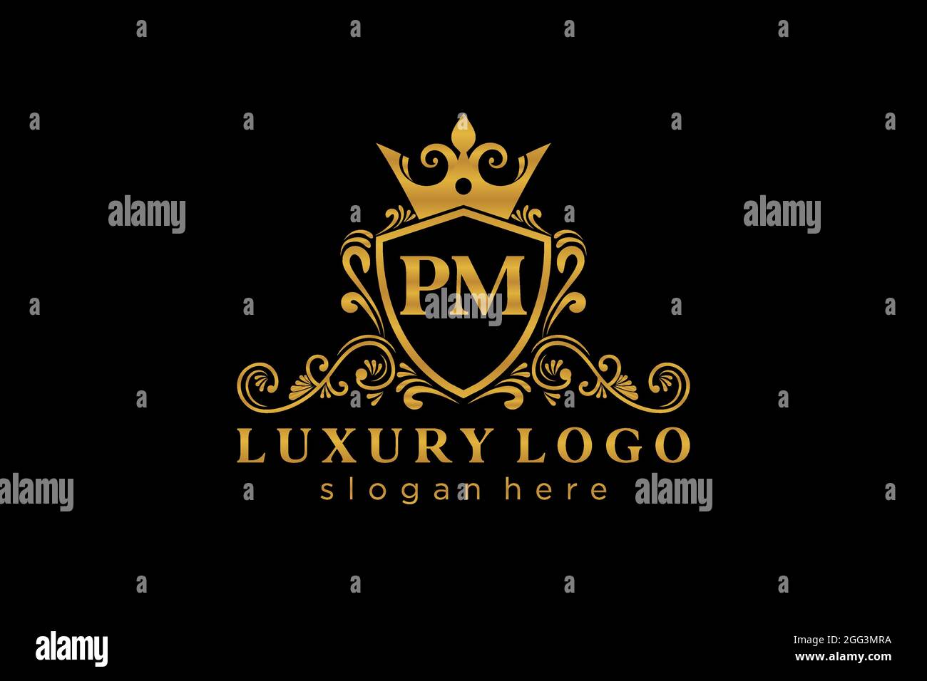PM Letter Royal Luxury Logo template in vector art for Restaurant, Royalty, Boutique, Cafe, Hotel, Heraldic, Jewelry, Fashion and other vector illustr Stock Vector