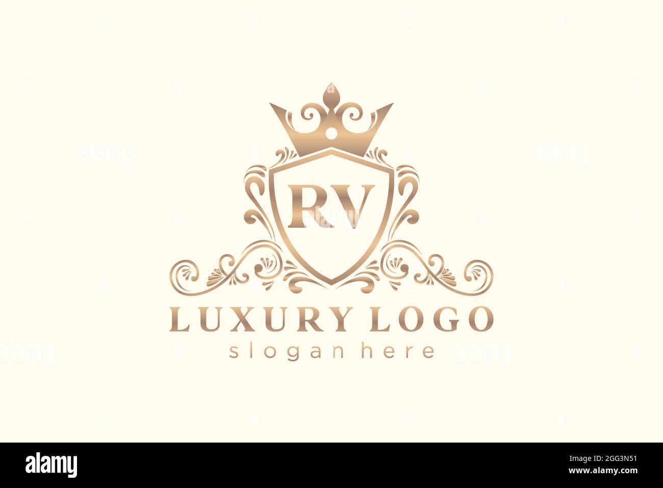 RV Letter Royal Luxury Logo template in vector art for Restaurant, Royalty, Boutique, Cafe, Hotel, Heraldic, Jewelry, Fashion and other vector illustr Stock Vector