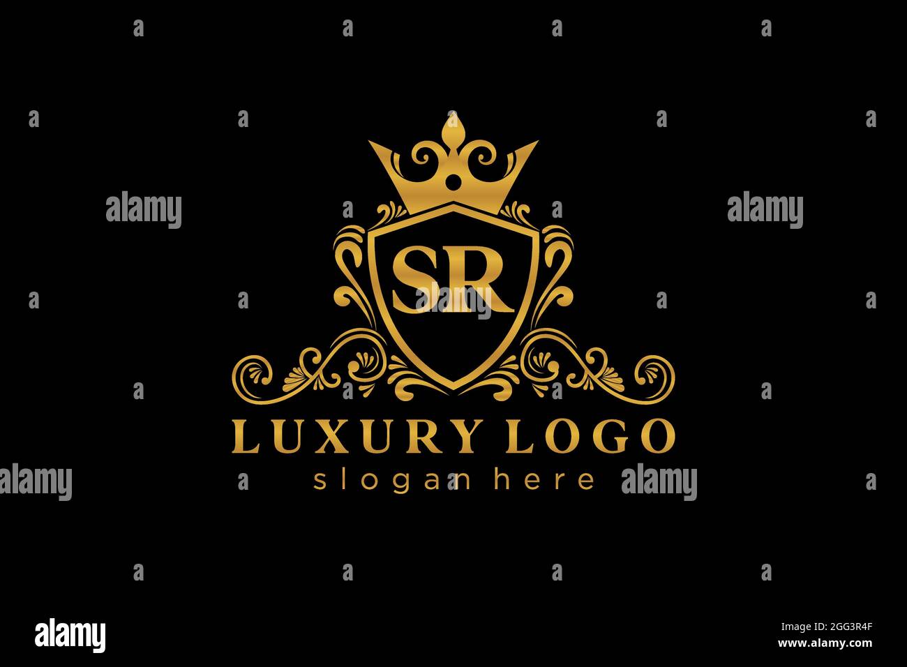 SR Letter Royal Luxury Logo template in vector art for Restaurant, Royalty, Boutique, Cafe, Hotel, Heraldic, Jewelry, Fashion and other vector illustr Stock Vector