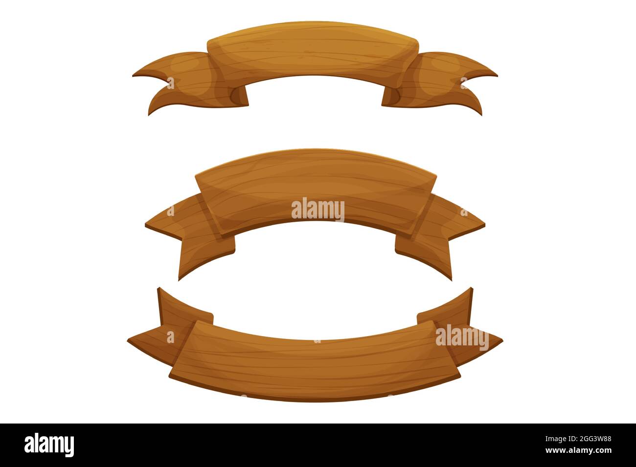 Set wooden rustic banner, ribbon in cartoon style isolated on white ...