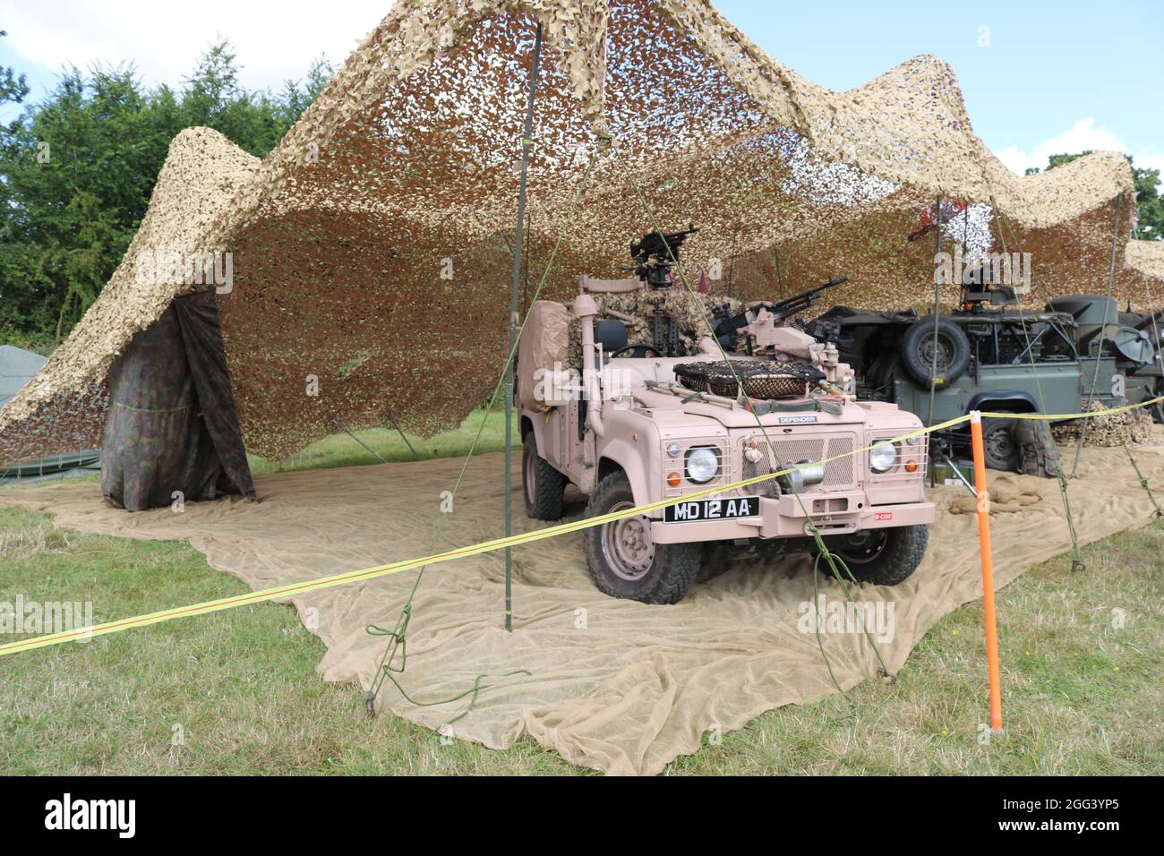 Tanks, Trucks and Firepower Show, Rugby, August 2021 - Land Rover Defender painted in SAS Pink - Pink Panther. Stock Photo