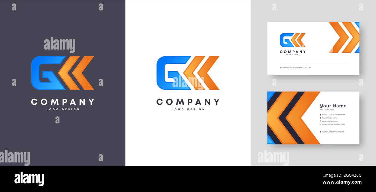 Flat minimal Colorful Initial GK KG Logo With Premium Corporate Stylish Business Card Design Vector Template for Your Company Business Stock Vector
