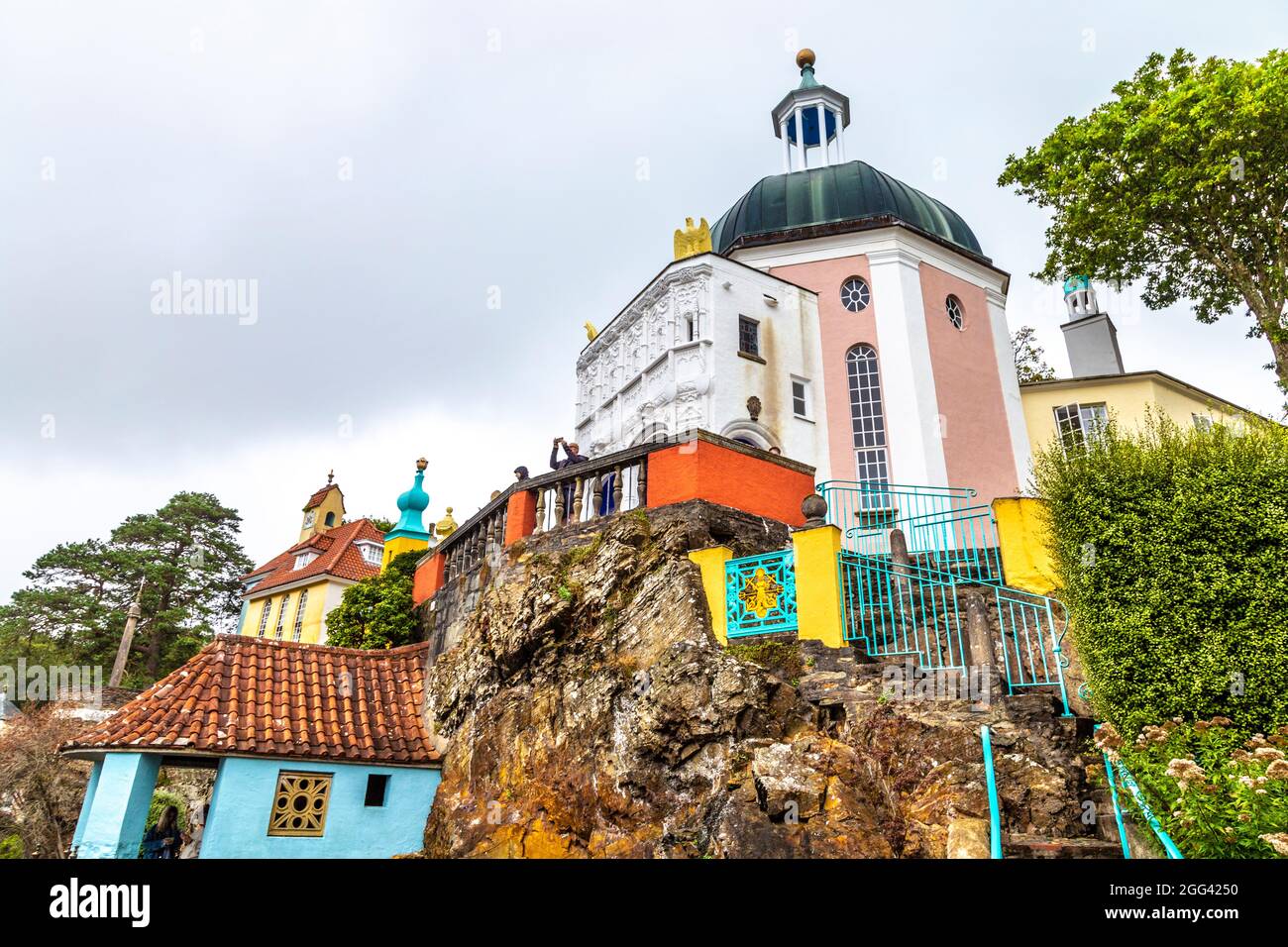 Colourful buildings at Mediterranean style town Portmeirion, Snowdonia National Park, Wales, UK Stock Photo