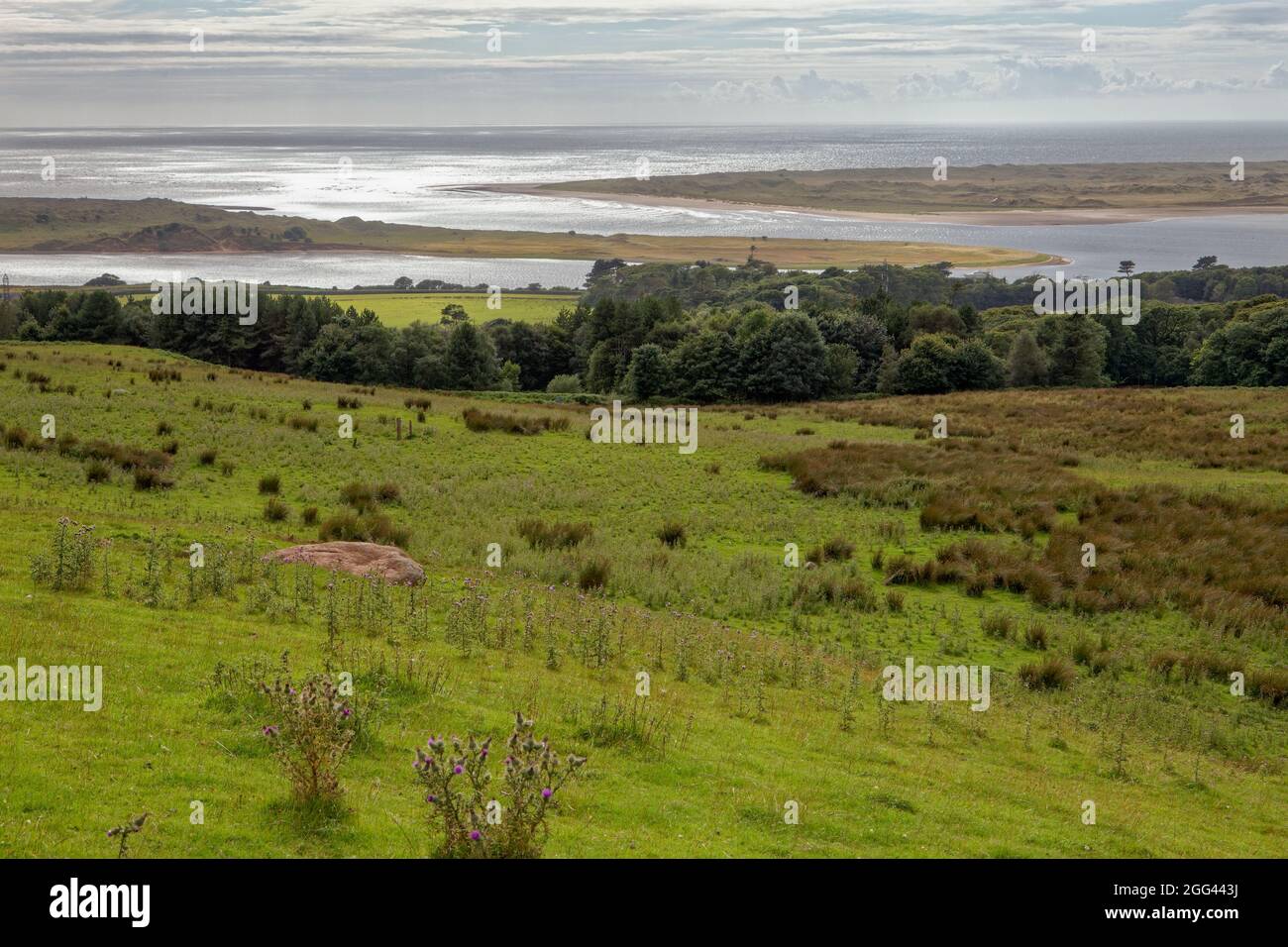 Eskmeals Dunes, Drigg Dunes and the mouth of the Ravenglass Estuary viewed from Newtown Knott Stock Photo