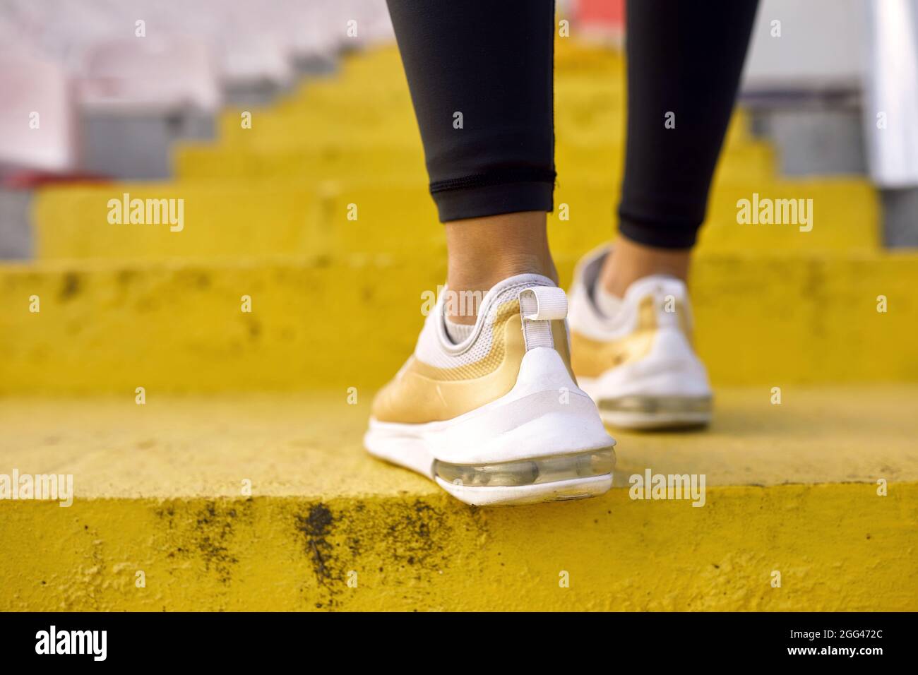 sports running shoes.close up details of feet running shoes in action outdoor Stock Photo Alamy