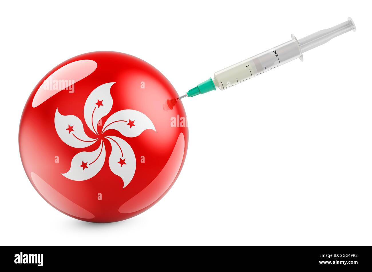 Syringe with Hong Kong flag. Vaccination in Hong Kong concept, 3D