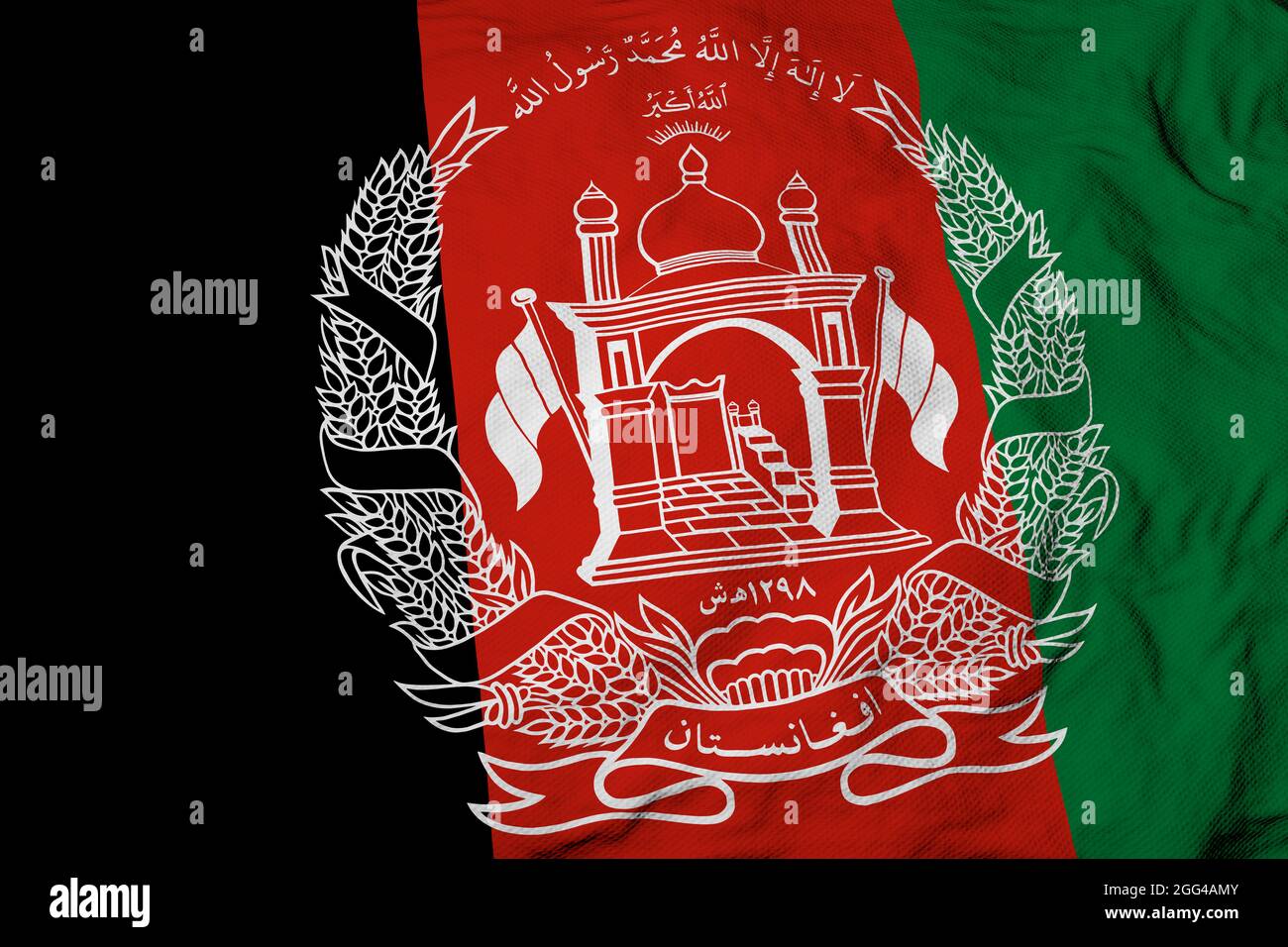 Full frame close-up on a waving Afghani flag. Stock Photo