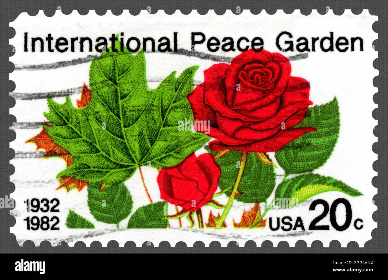 International Peace Garden Postage Stamp issued 1982. Stock Photo
