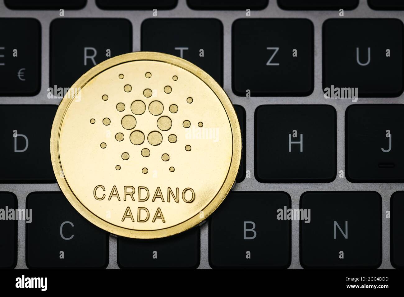 Cardano Ada cryptocurrency coin close-up on a keyboard Stock Photo - Alamy