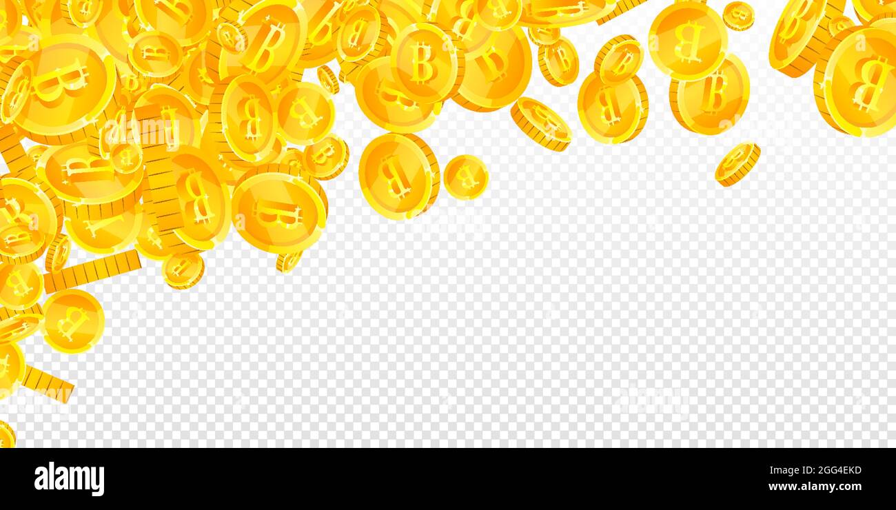 Bitcoin, internet currency coins falling. Good-looking scattered BTC coins.  Cryptocurrency, digital money. Unusual jackpot, wealth or success concept.  Vector illustration Stock Vector Image & Art - Alamy
