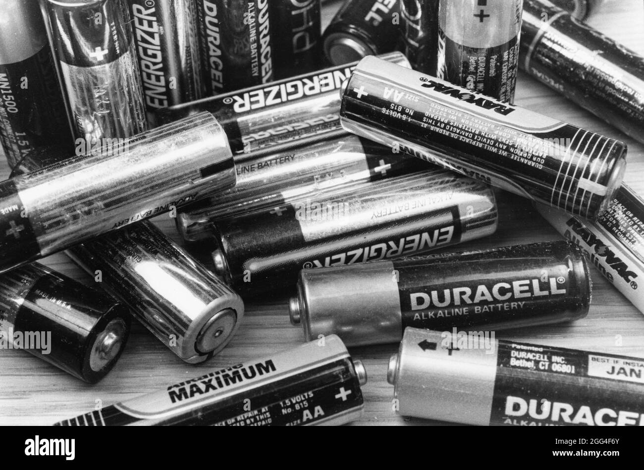 Austin Texas USA, circa 1993: Disposal problems in the Environment: Used AA-size  batteries not recyclable by the consumer so they're just thrown away. Stock Photo