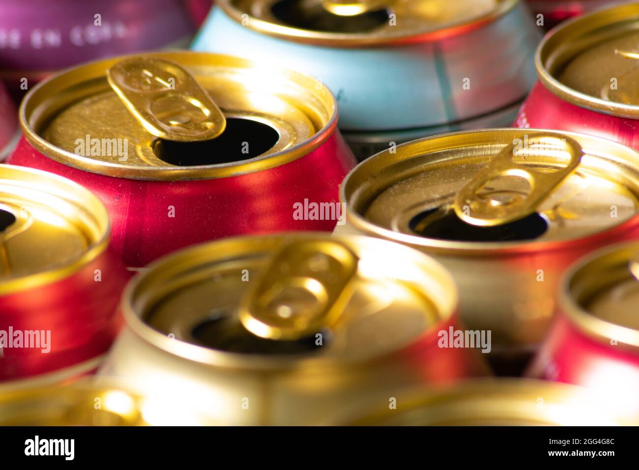 Open beers cans of various colors for recycling Stock Photo Alamy