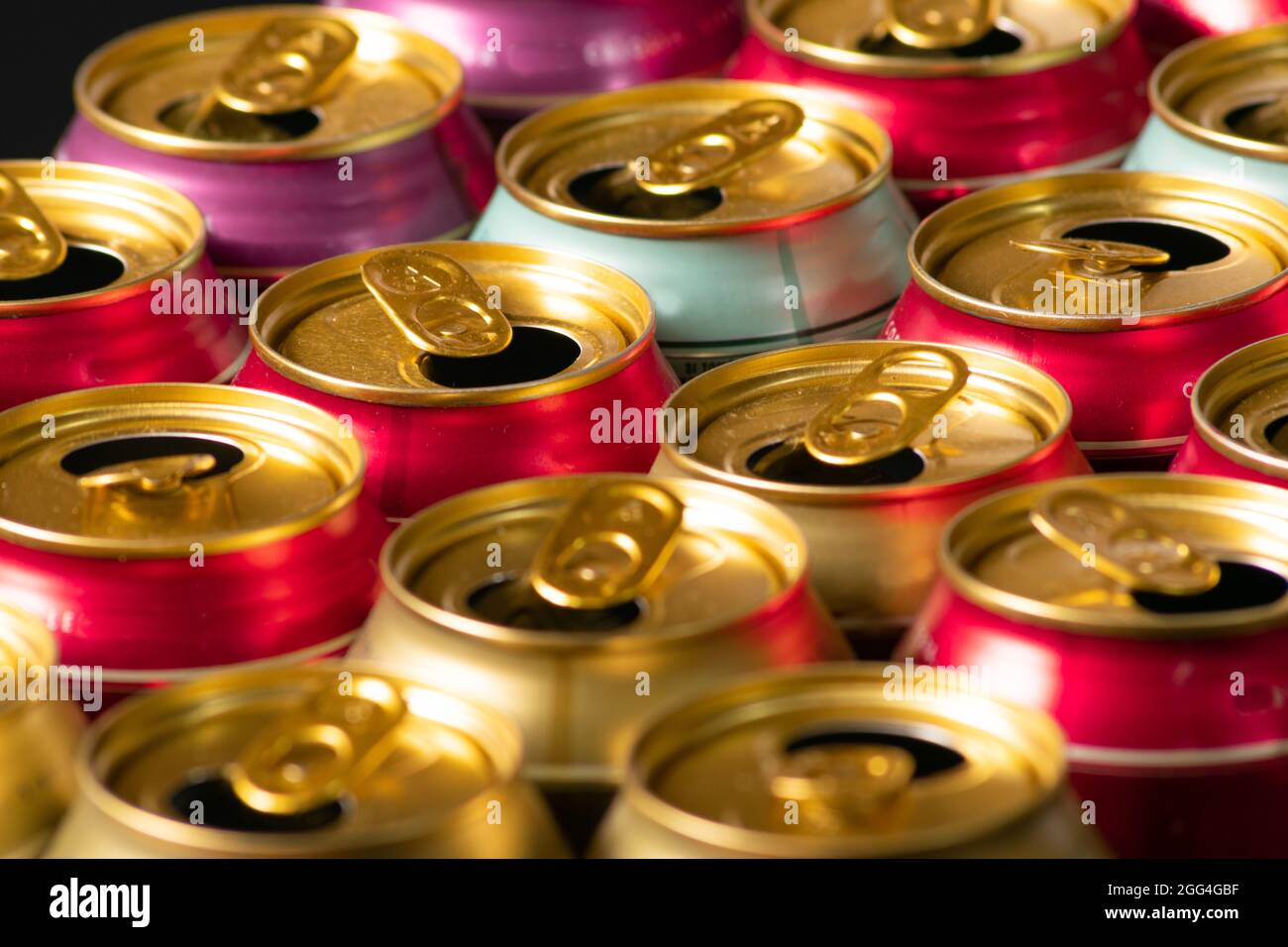 Open beers cans of various colors for recycling Stock Photo Alamy