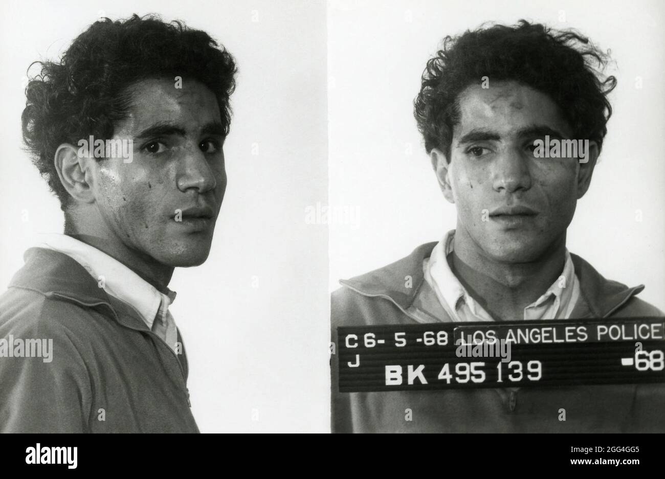 1968 , 5 june , Los Angeles , USA : The Palestinian born Jordanian citizen SIRHAN SIRHAN ( Sirhan Bishara Sirhan , born in 1944 ), Los Angeles Police Department mug shot, the killer who murdered the Senator ROBERT KENNEDY the day June 5, 1968 . Unknown photographer .- BOB - portrait - ritratto  - FOTO SEGNALETICA della POLIZIA  - MUG-SHOT - MUGSHOT - assassino - CRONACA NERA - KILLER - COMPLOT - COMPLOTTO - TERRORISTA - TERRORIST - ERGASTOLO - ERGASTOLANO - carcerato --- Archivio GBB Stock Photo