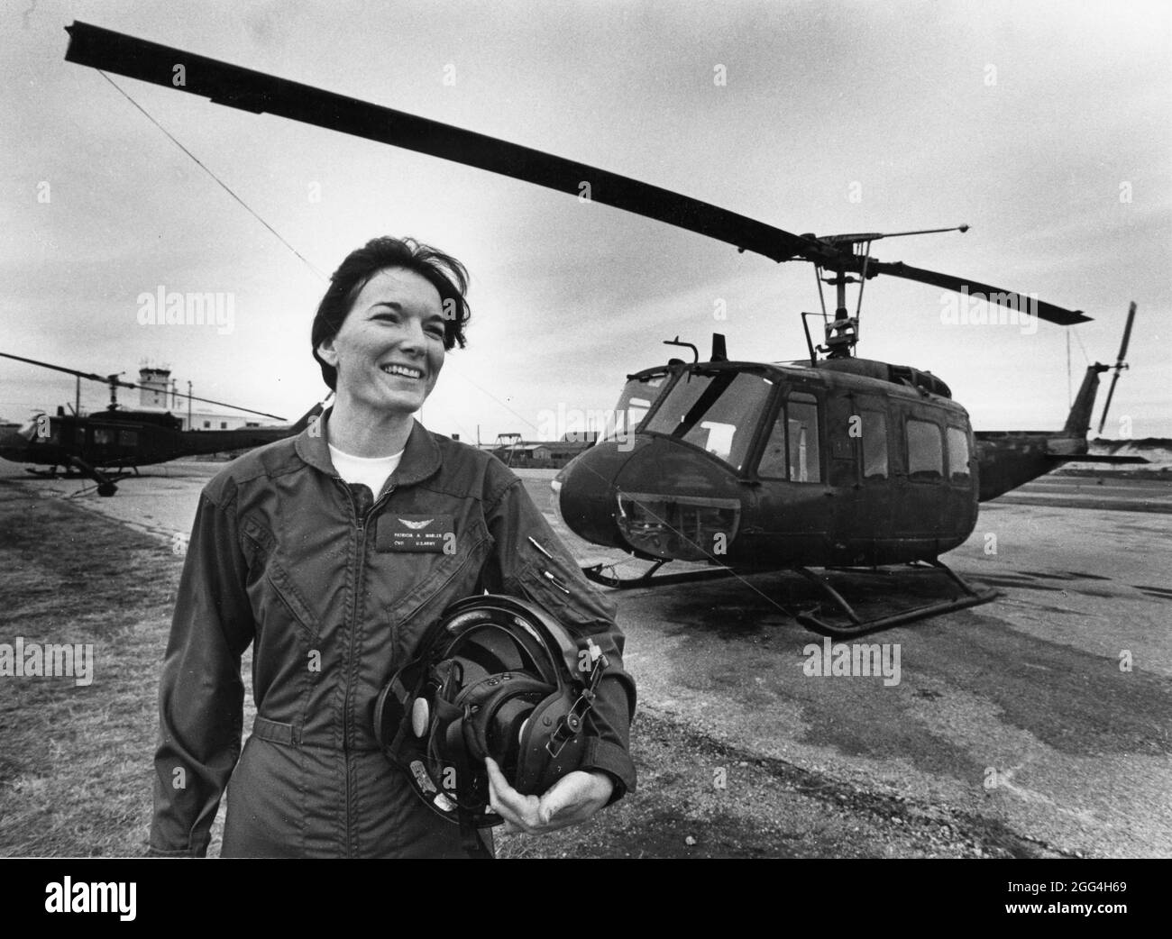 Fort Hood Texas USA, 1984: Female Army helicopter pilot at U.S. Army post in Central Texas. ©Bob Daemmrich Stock Photo
