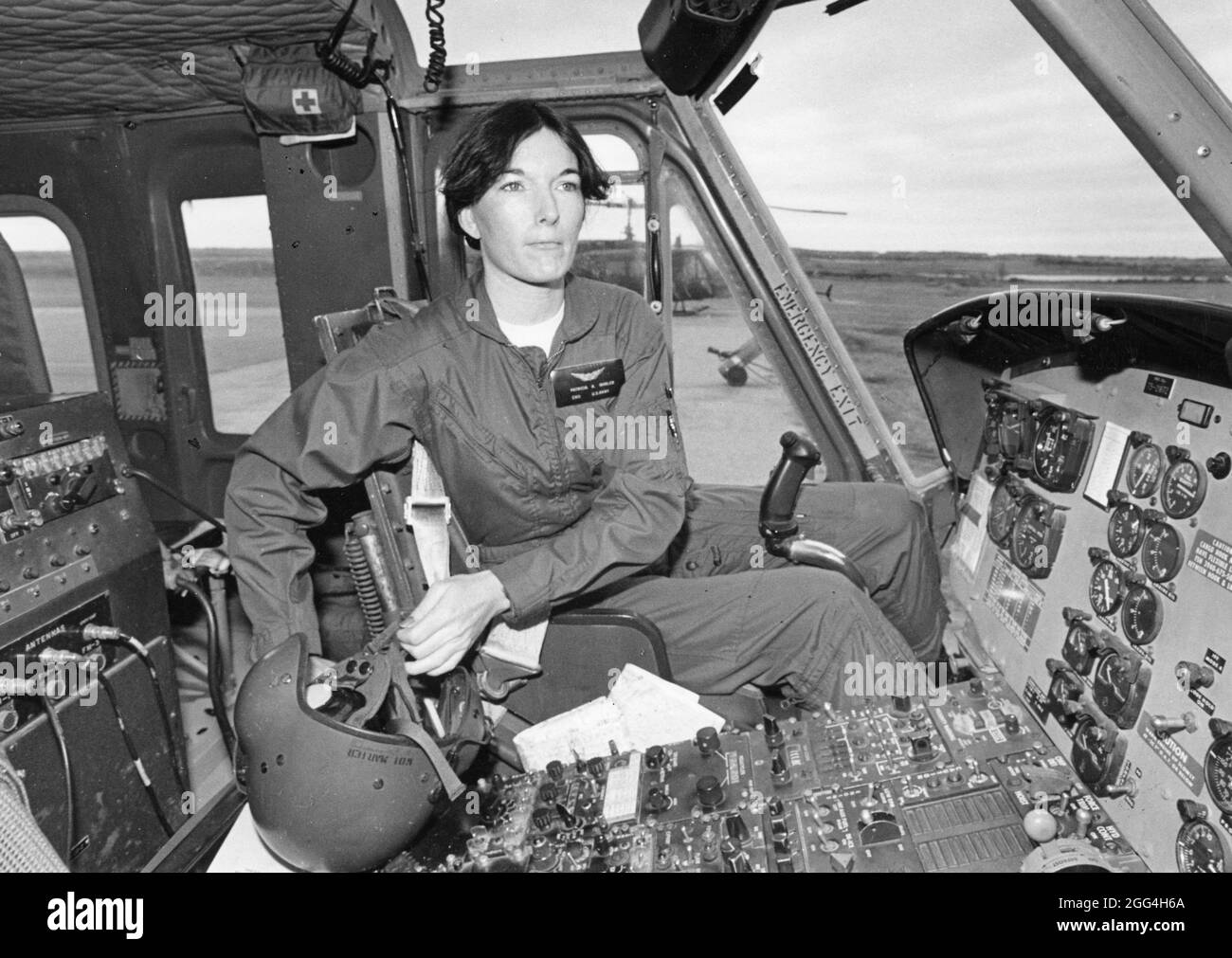 Fort Hood Texas USA, 1984: Female Army helicopter pilot at U.S. Army post in Central Texas. ©Bob Daemmrich Stock Photo