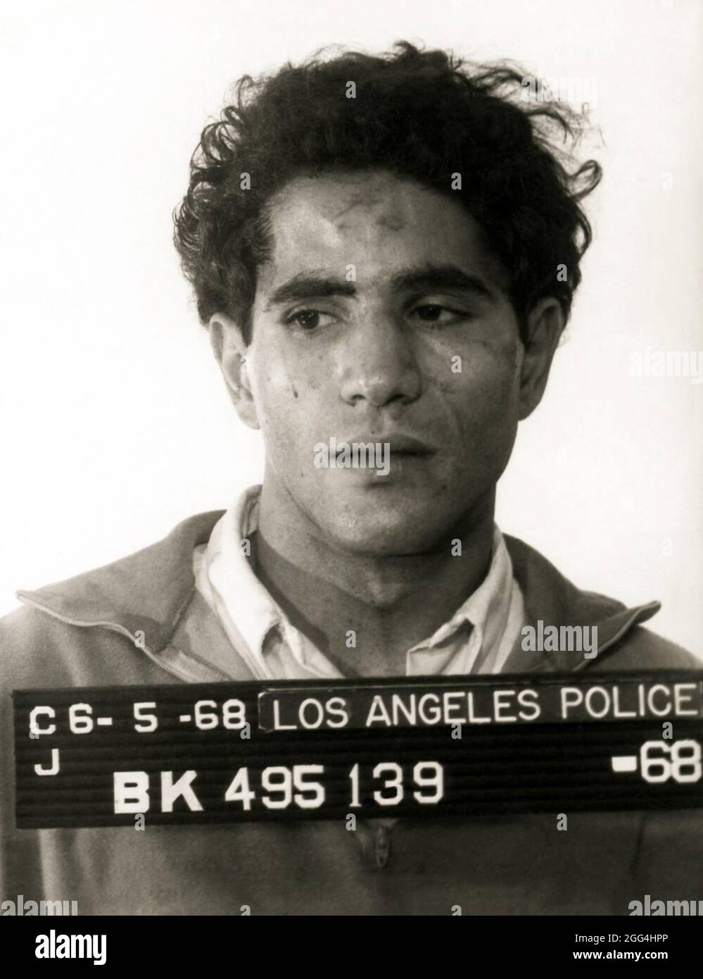 1968 , 5 june , Los Angeles , USA : The Palestinian born Jordanian citizen SIRHAN SIRHAN ( Sirhan Bishara Sirhan , born in 1944 ), Los Angeles Police Department mug shot, the killer who murdered the Senator ROBERT KENNEDY the day June 5, 1968 . Unknown photographer .- BOB - portrait - ritratto  - FOTO SEGNALETICA della POLIZIA  - MUG-SHOT - MUGSHOT - assassino - CRONACA NERA - KILLER - COMPLOT - COMPLOTTO - TERRORISTA - TERRORIST - ERGASTOLO - ERGASTOLANO - carcerato --- Archivio GBB Stock Photo