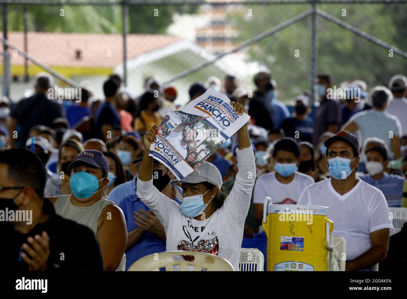 Naguanagua, Carabobo, Venezuela. 28th Aug, 2021. August 28, 2021. A Francisco Pancho Perez, poster during Pre-electoral campaign political event for the mayoralty of Naguanagua, Carabobo state. Photo: Juan Carlos Hernandez (Credit Image: © Juan Carlos Hernandez/ZUMA Press Wire) Stock Photo