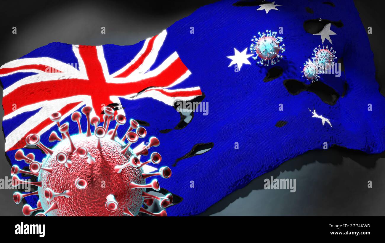 Covid in Heard Island and McDonald Islands - coronavirus and a flag of Heard Island and McDonald Islands as a symbol of pandemic in this country, 3d i Stock Photo