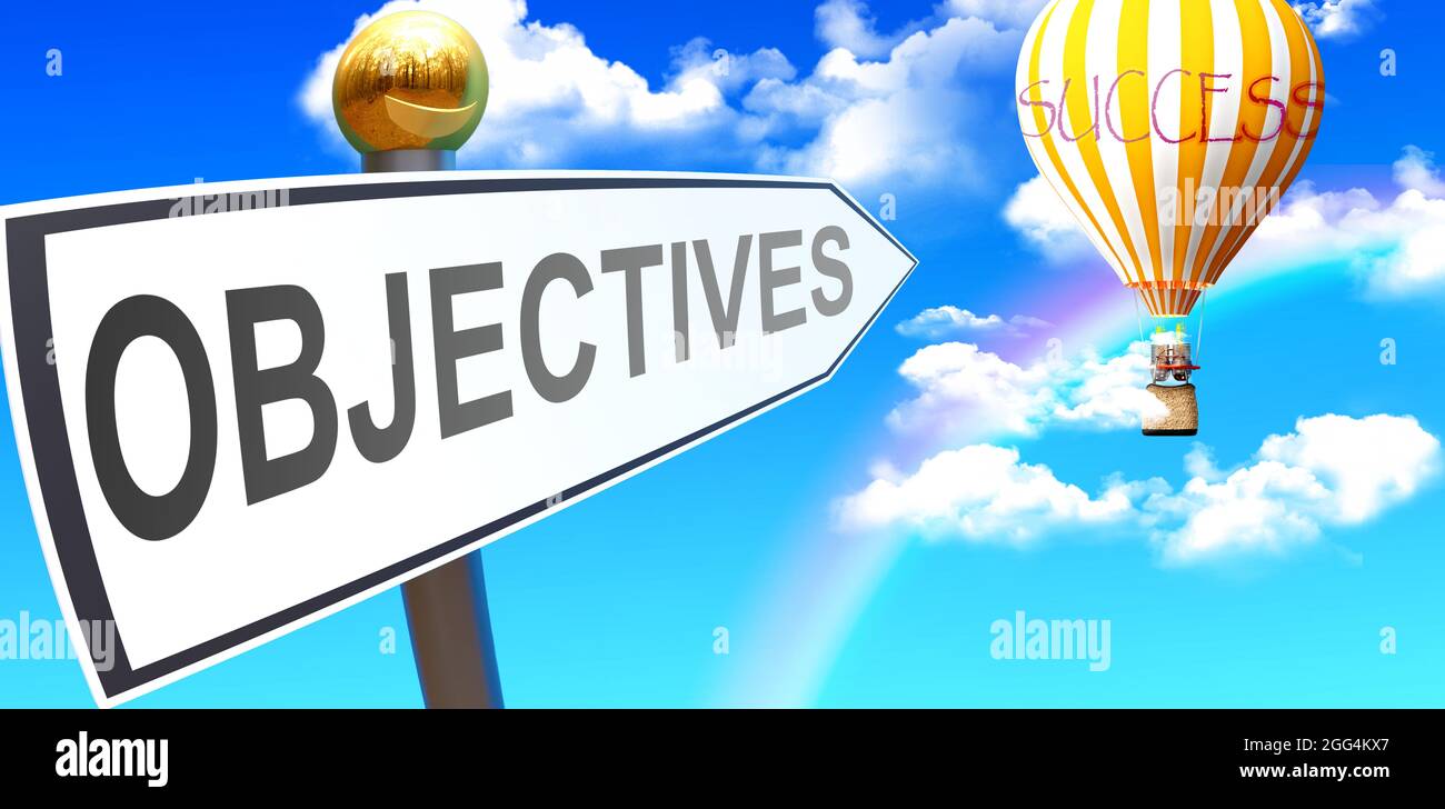 Objectives leads to success shown as a sign with a phrase Objectives