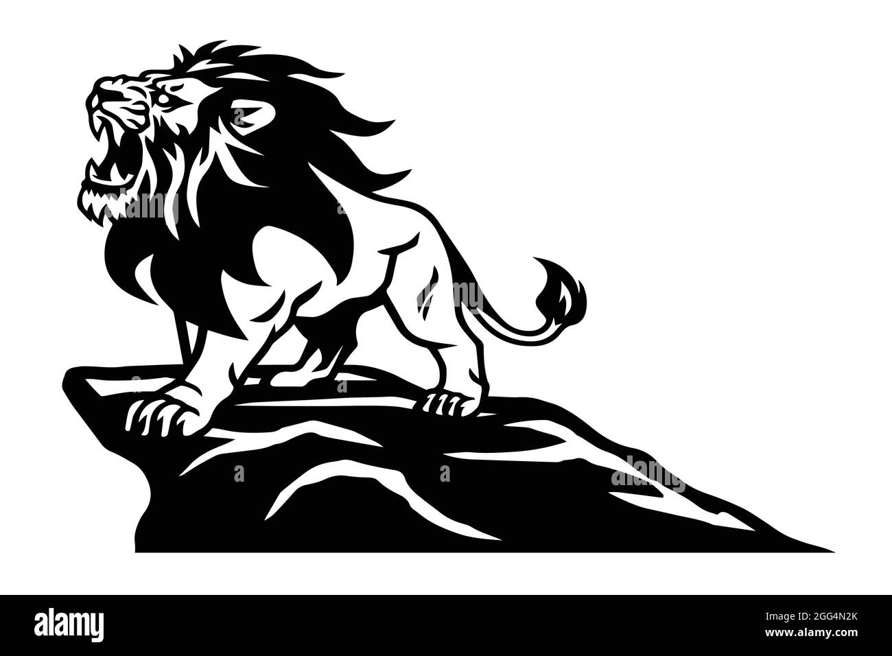 Lion Logo Roaring on the Mountain Hill Vector Illustration Stock Vector