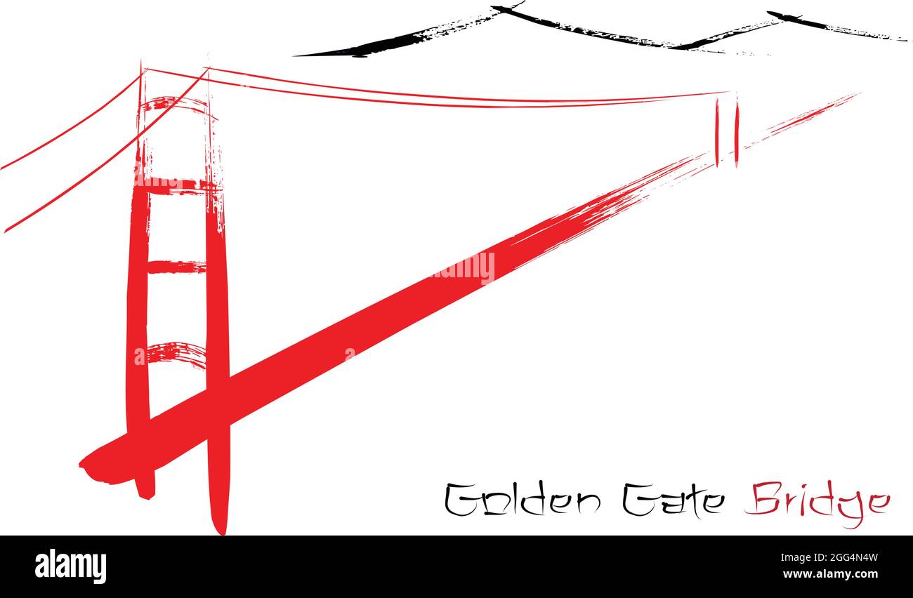 Golden Gate Bridge berated with a paintbrush. Easy editable layered vector illustration. Stock Vector
