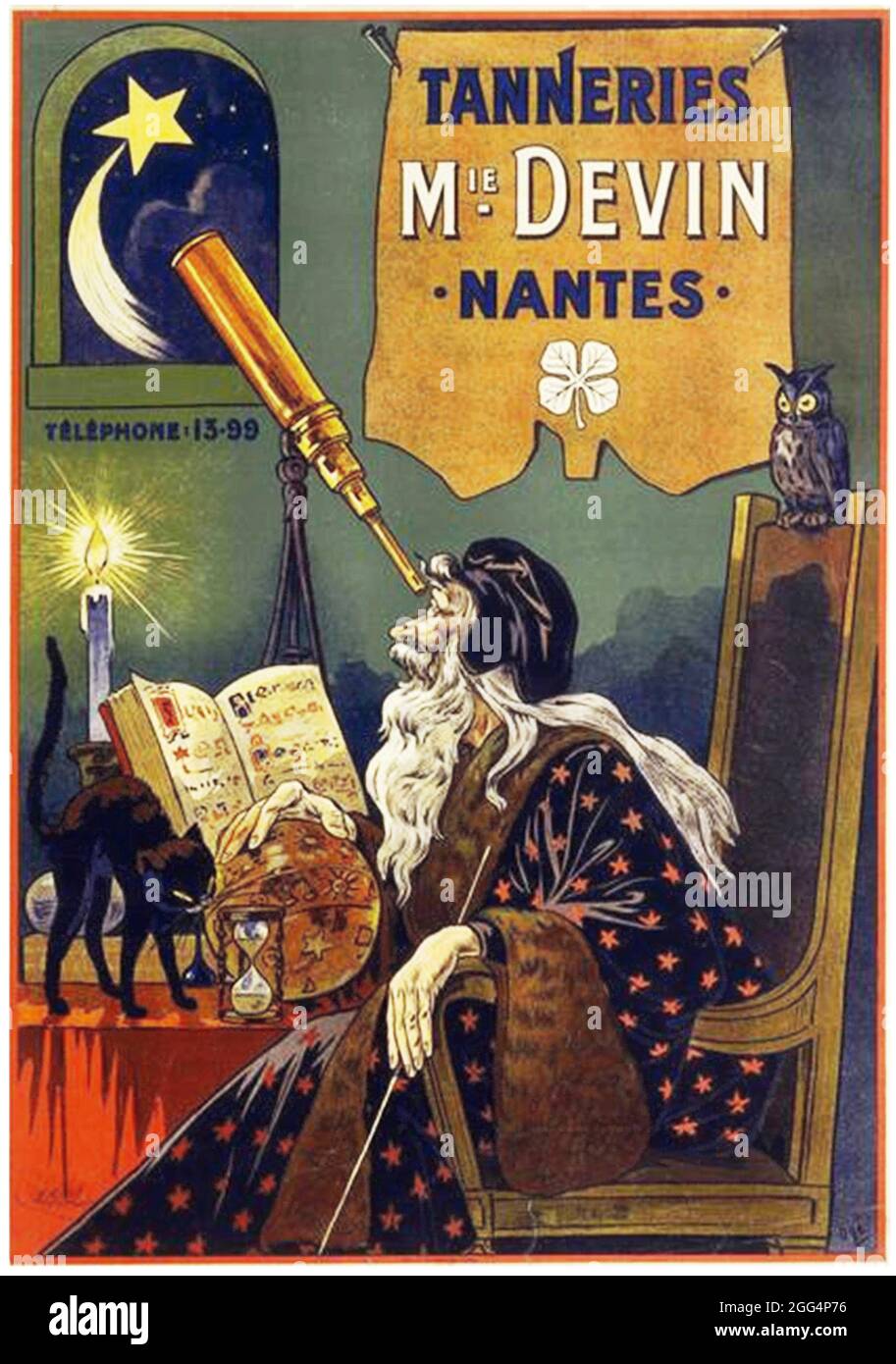 Click On Vintage French entertainment poster - Master Devin the astrologer magician, 1890s Stock Photo