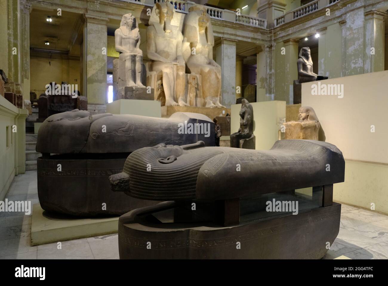 Egypt Cairo - The Egyptian Museum grey granite sarcophagus Stock Photo