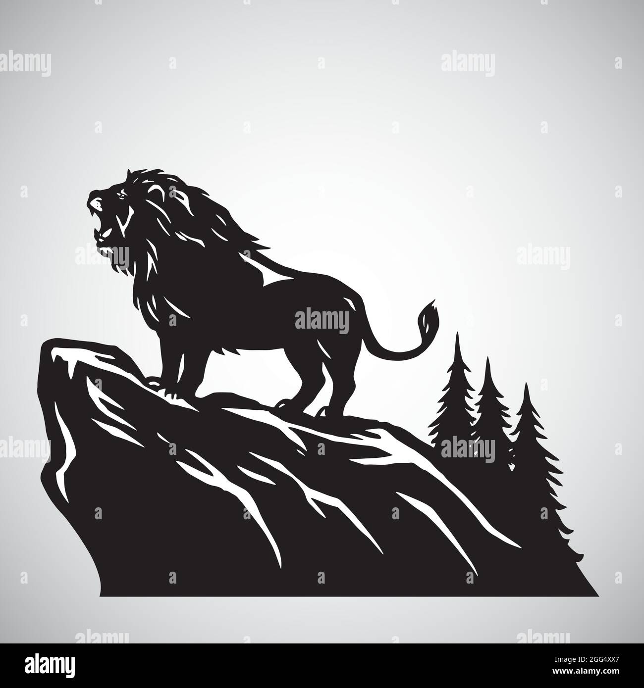 Wild Lion Snarling Roaring on a Hill. Vector Illustration Logo Design Stock Vector