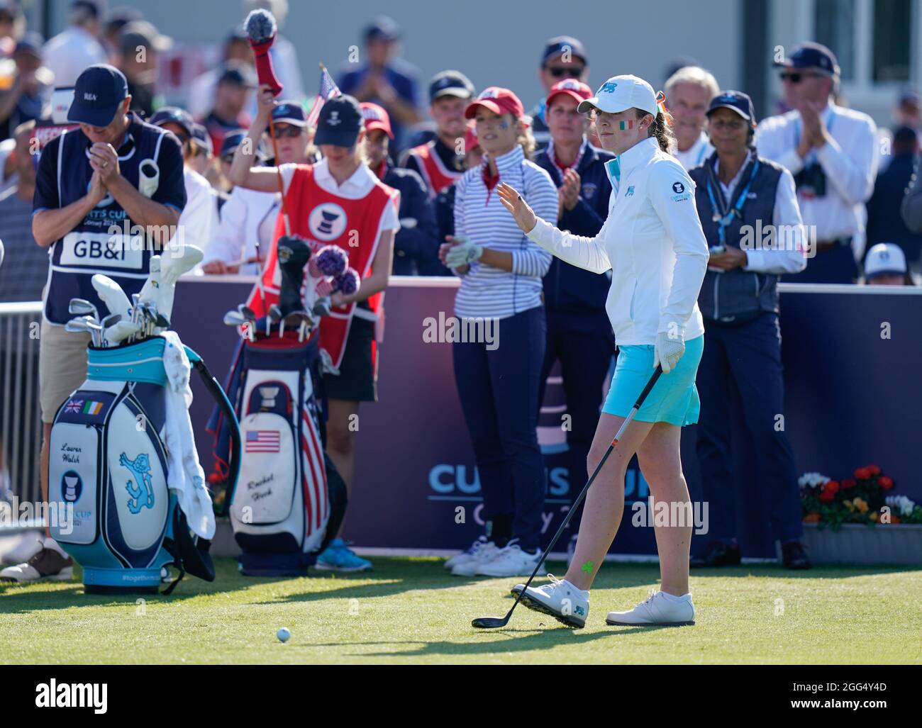 Team GB&I's Lauren Walsh waves to fans as she is introduced on the