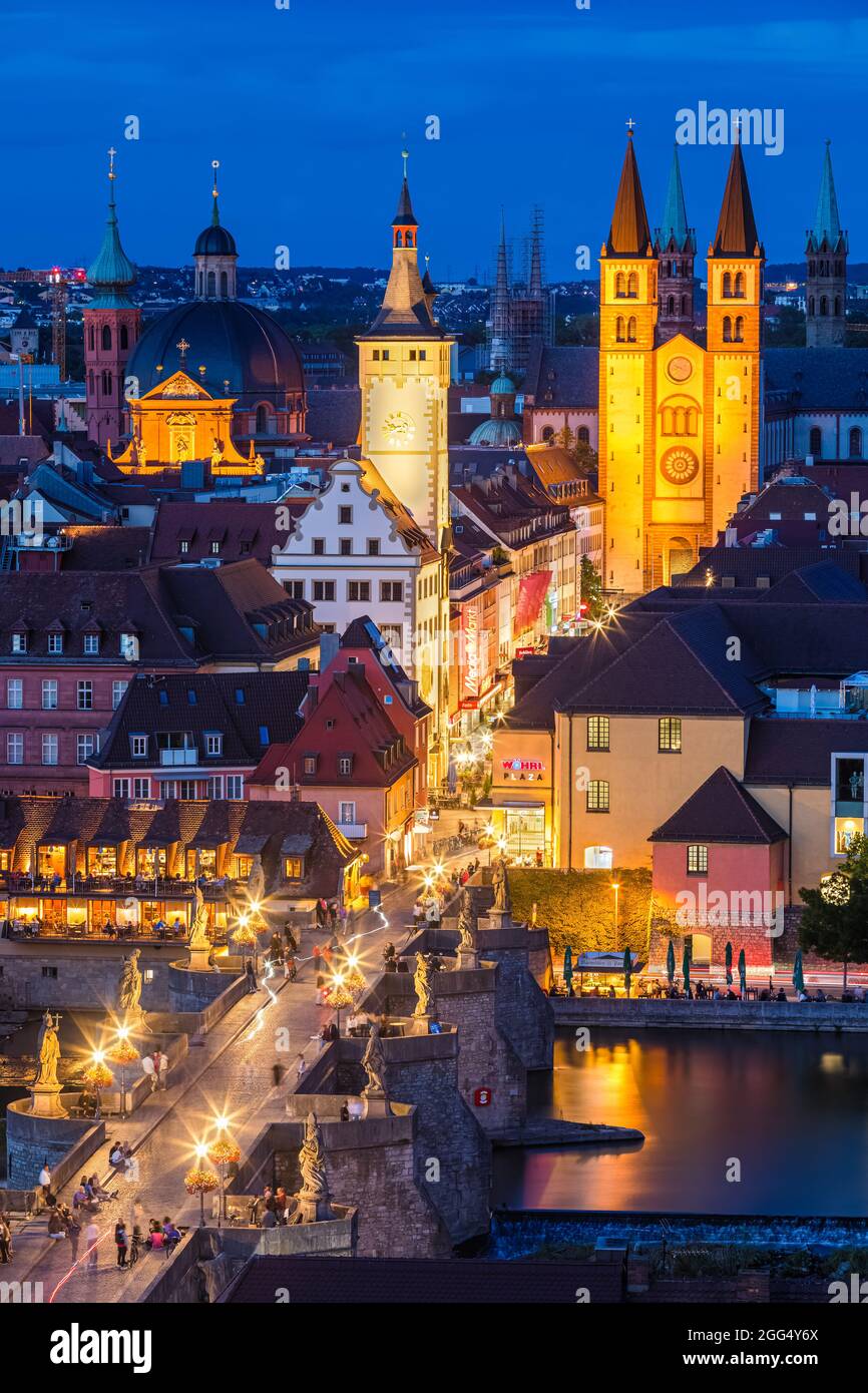 Würzburg is a city in the traditional region of Franconia in the north of the German state of Bavaria. At the next-down tier of local government it is Stock Photo