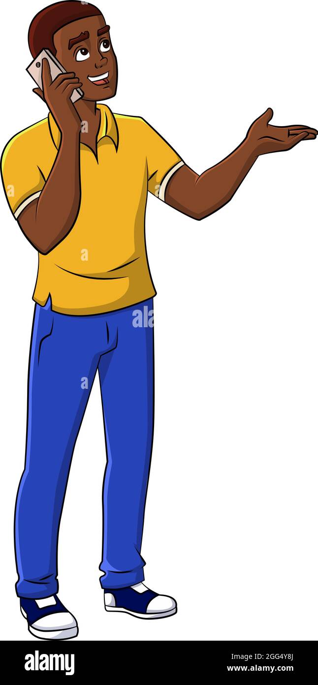 Cartoon vector illustration of a black guy chatting on a cell phone Stock  Vector Image & Art - Alamy