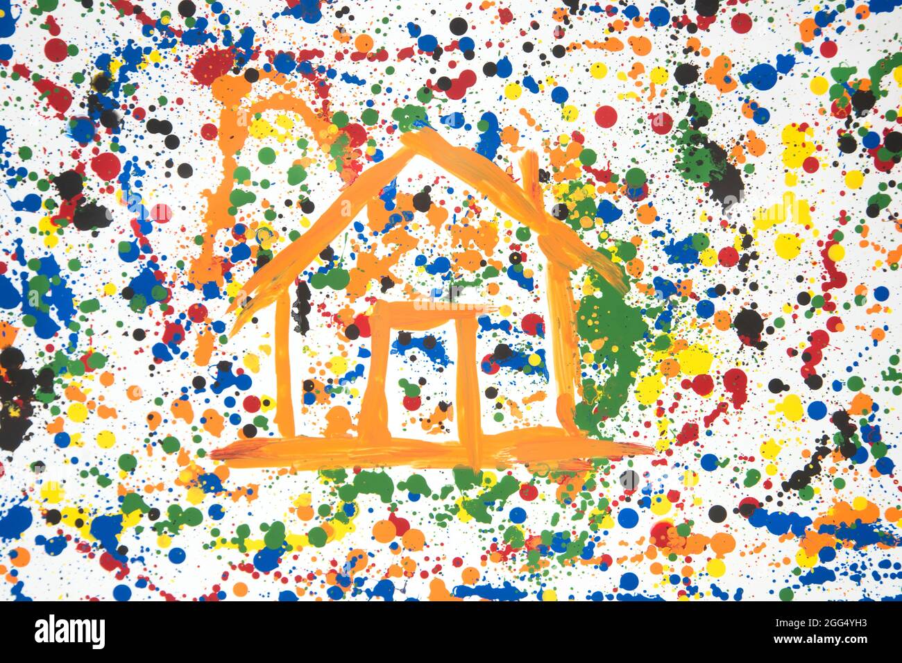 Presentation of a house made up of stylized splashes of color Stock ...