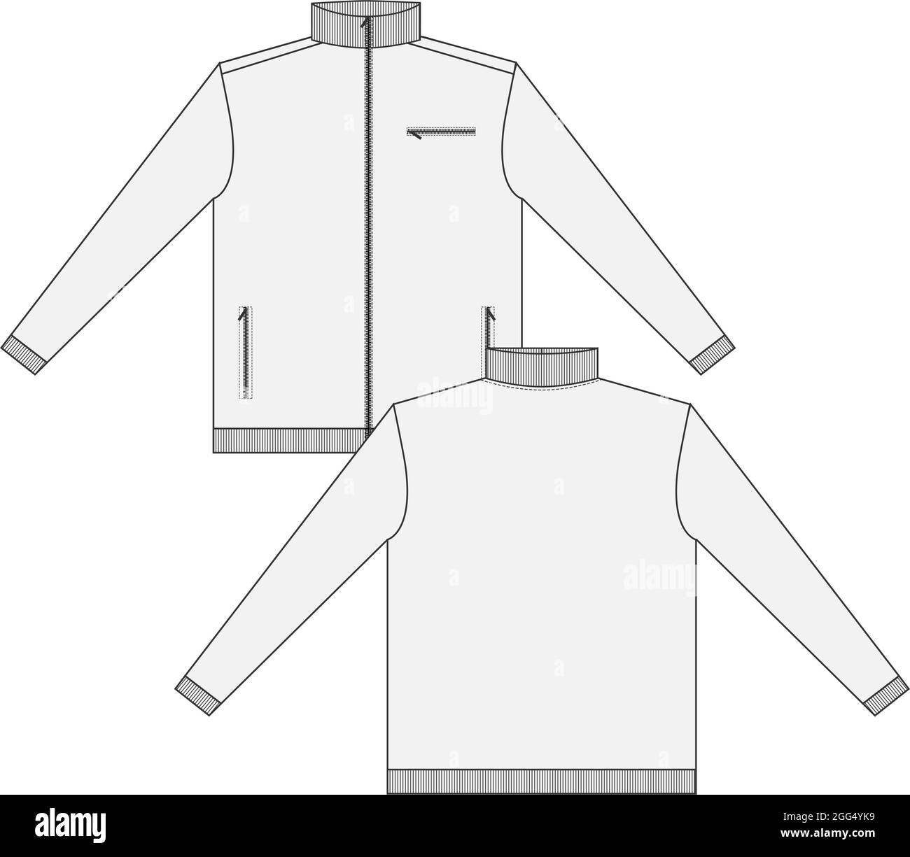Cotton jersey fleece jacket technical fashion Flat sketch Vector  illustration template Front and back views. Flat apparel Sweater Jacket mock  up CAD Stock Vector Image & Art - Alamy