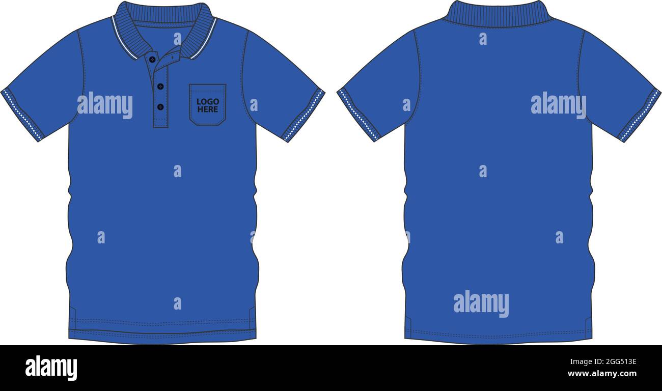 Short sleeve Polo Shirt with pocket Technical Fashion Flat Sketch ...