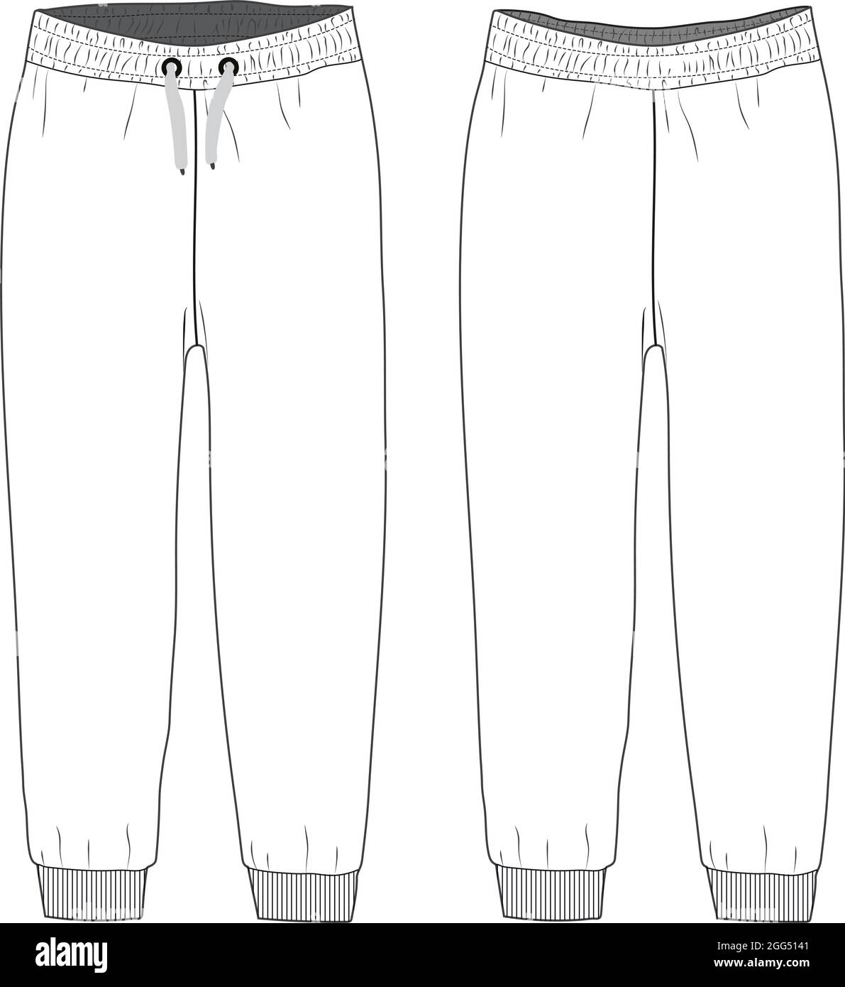 Ladies and Kids Basic Fleece Sweat Pant fashion flat sketch vector ...