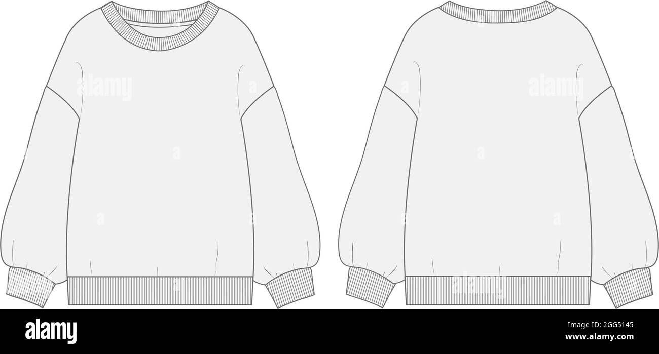 Long sleeves Cotton-terry Fleece sweatshirt technical fashion flat illustration With regular fit crew neckline. Flat Sketch jumper apparel vector. Stock Vector