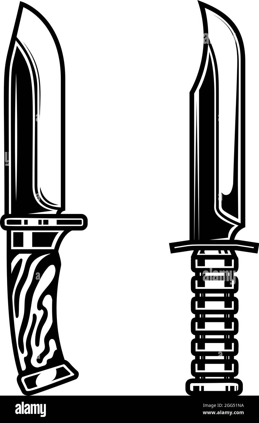 Illustration of combat knives. Design element for logo, label, sign, emblem, poster. Vector illustration Stock Vector