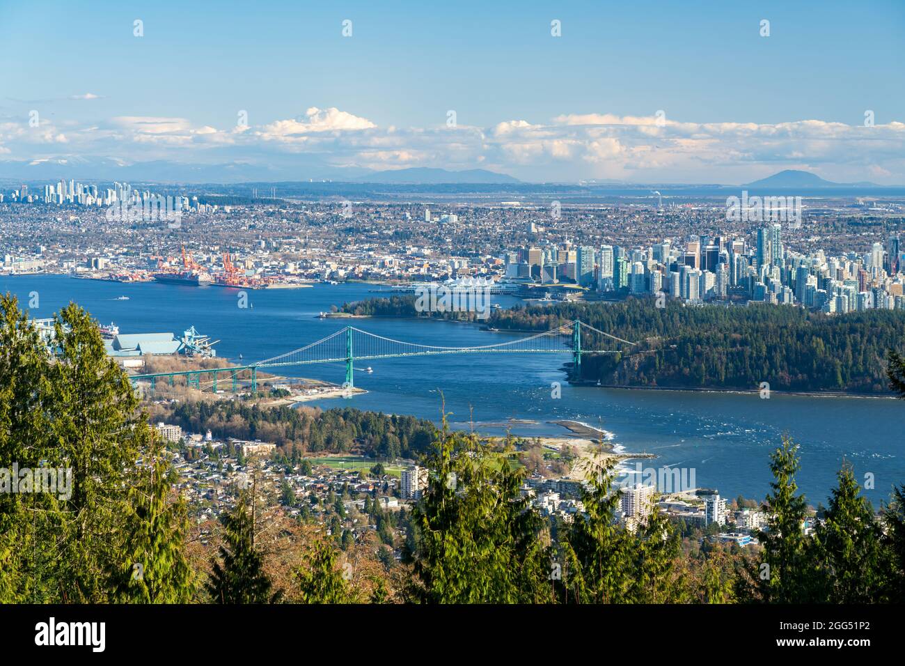 Cypress Mountain Vancouver Outlook. Vancouver city downtown and Harbour panorama view. Lions Gate Bridge, British Columbia, Canada. Stock Photo