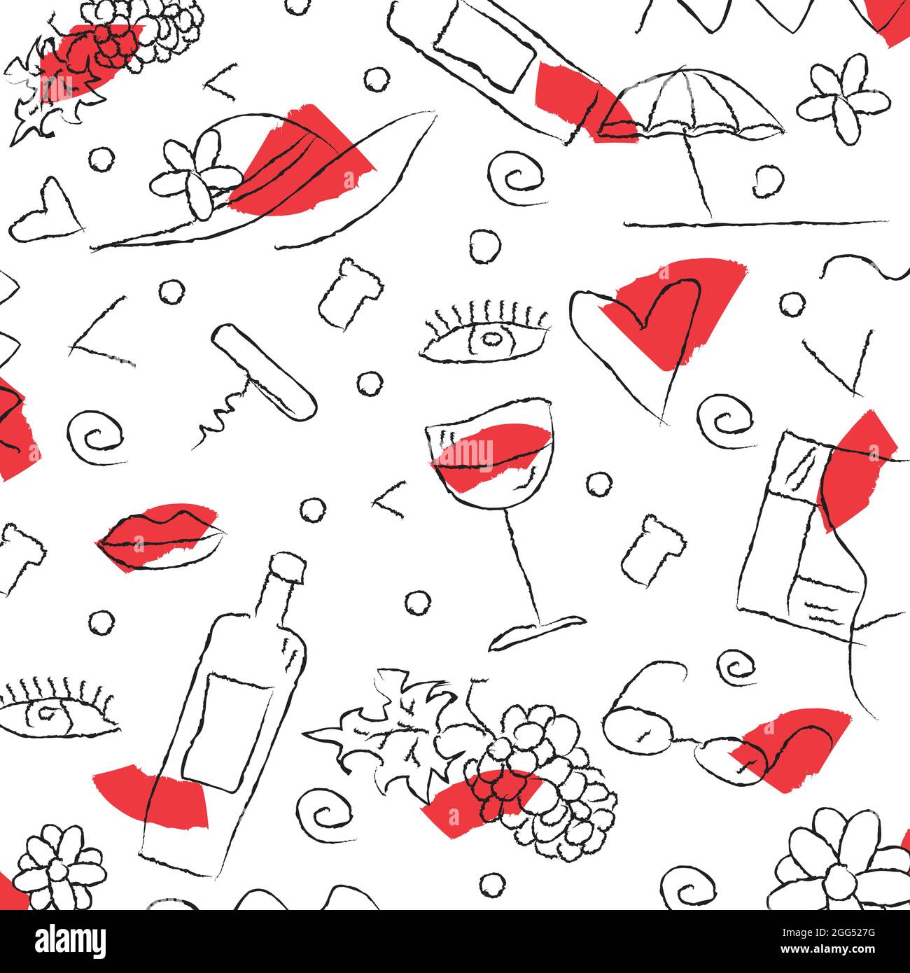Wine themed doodle hand drawing vector illustration background pattern Stock Vector