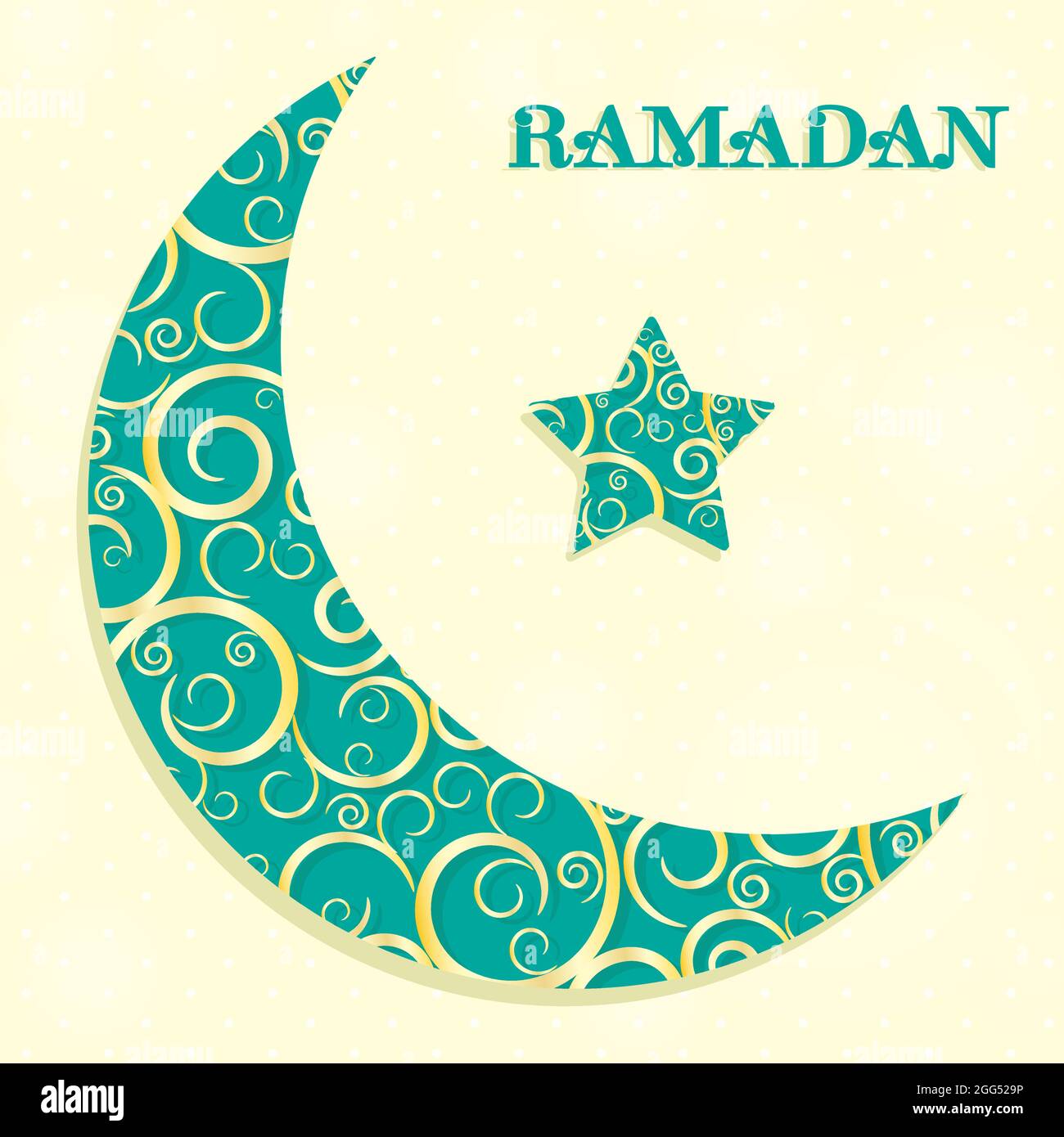 Crescent moon and star for Ramadan celebration decorated with golden ...