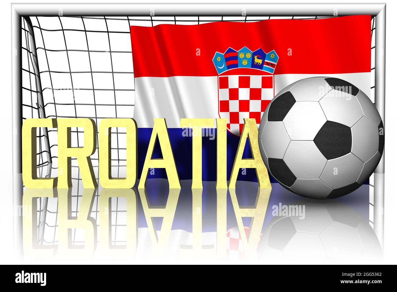 Croatia. National flag with soccer ball in the foreground. Sport football - 3D Illustration Stock Photo