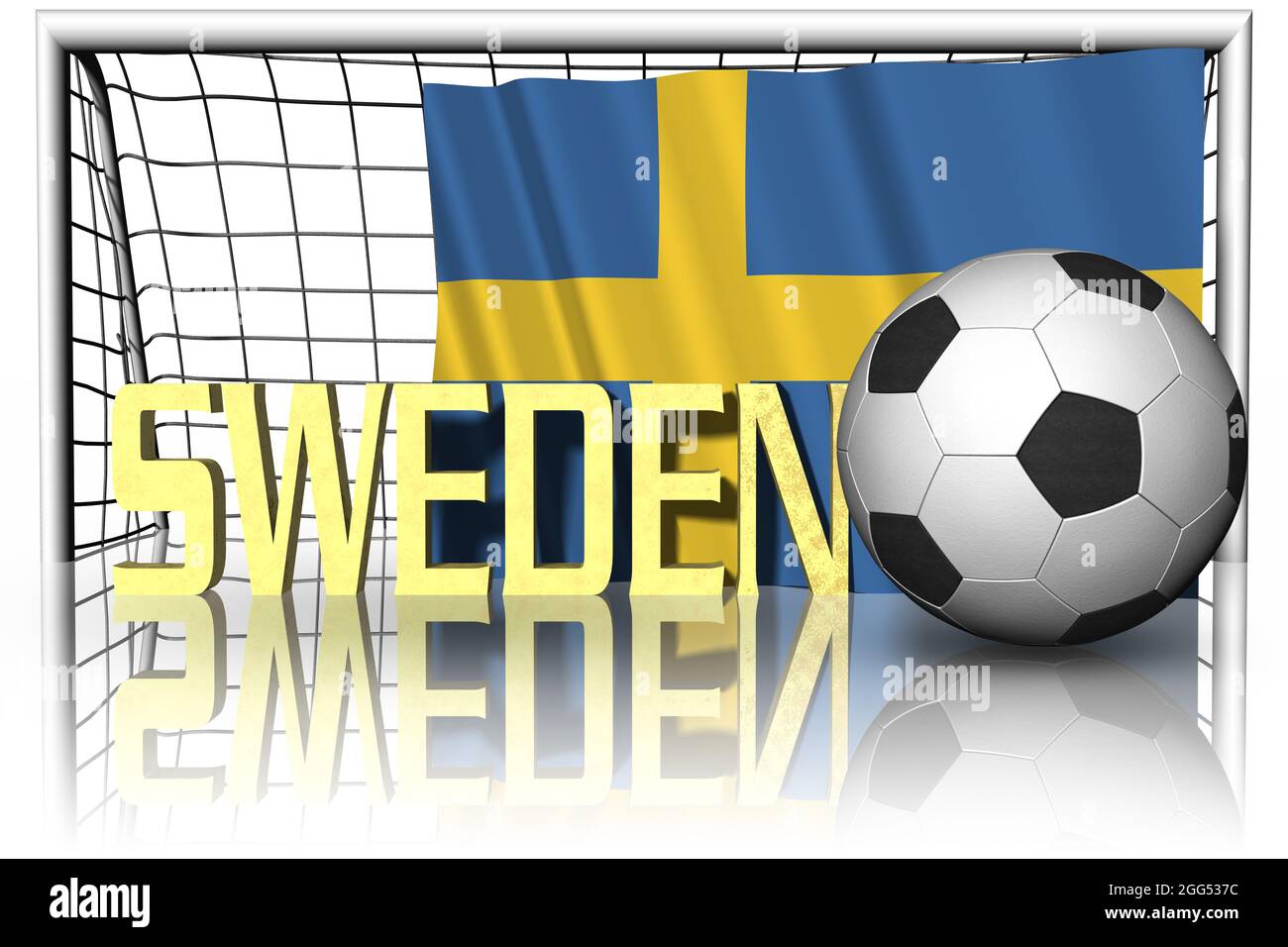 Sweden. National flag with soccer ball in the foreground. Sport football - 3D Illustration Stock Photo