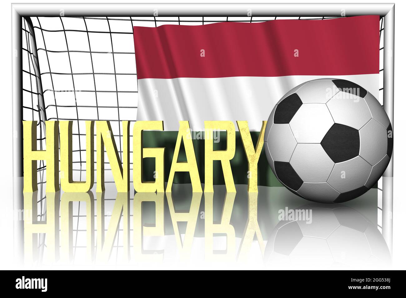 Hungary. National flag with soccer ball in the foreground. Sport football - 3D Illustration Stock Photo