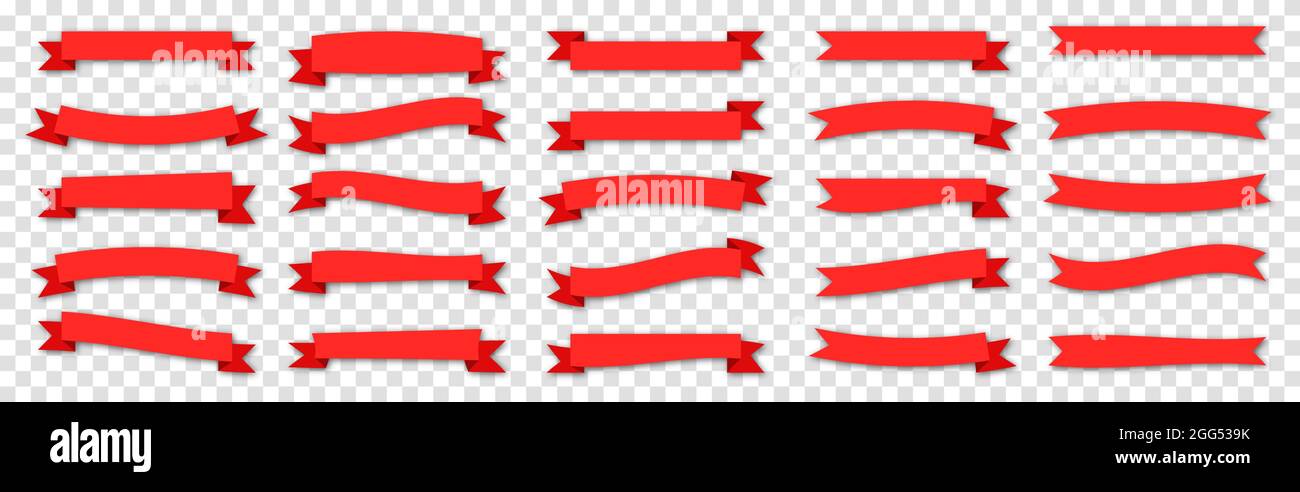 Red ribbon set. Vector flat ribbons isolated on transparent background ...