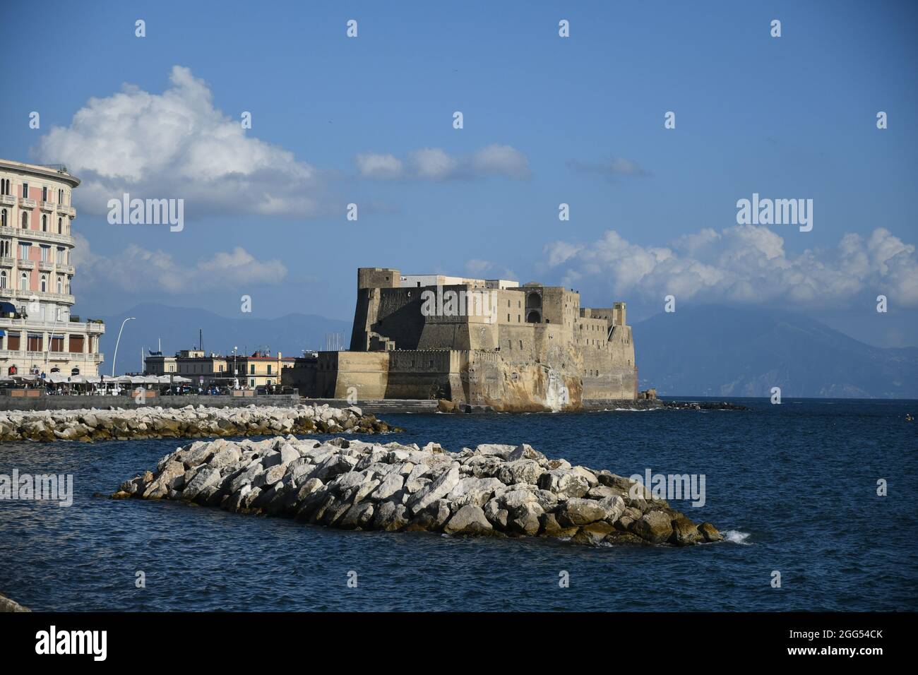 View of the bay of Naples from a belvedere road, Italy. Stock Photo
