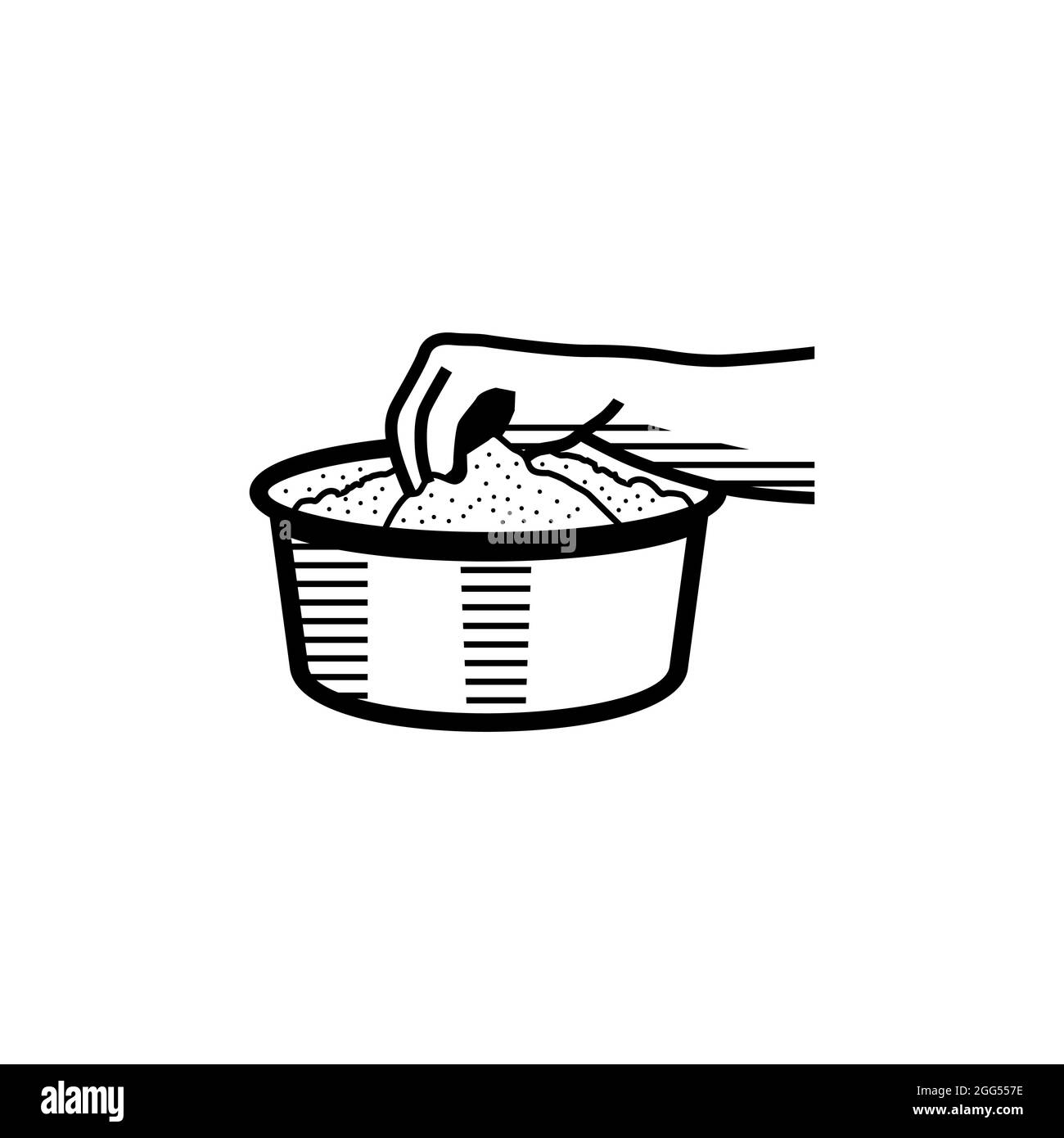 Hand Stirring bowl of Rice Powder for making Kerala Puttu also known Rice steam cake outline sketch Stock Vector