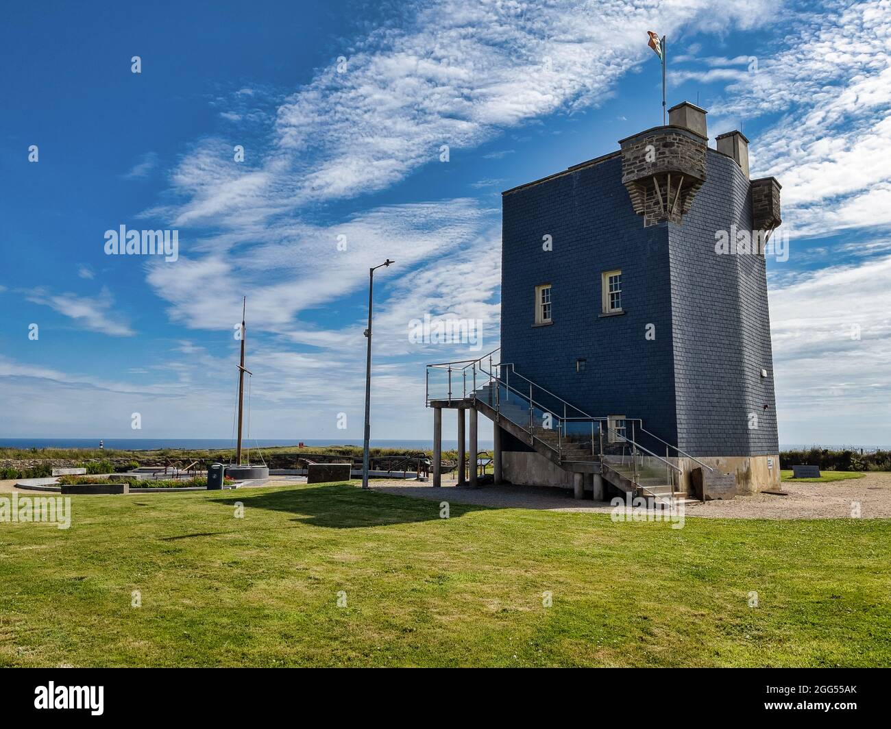 Old Head, Ireland- July 13, 2021: The look out tower at the Old Head of Kinsale County Cork Ireland Stock Photo